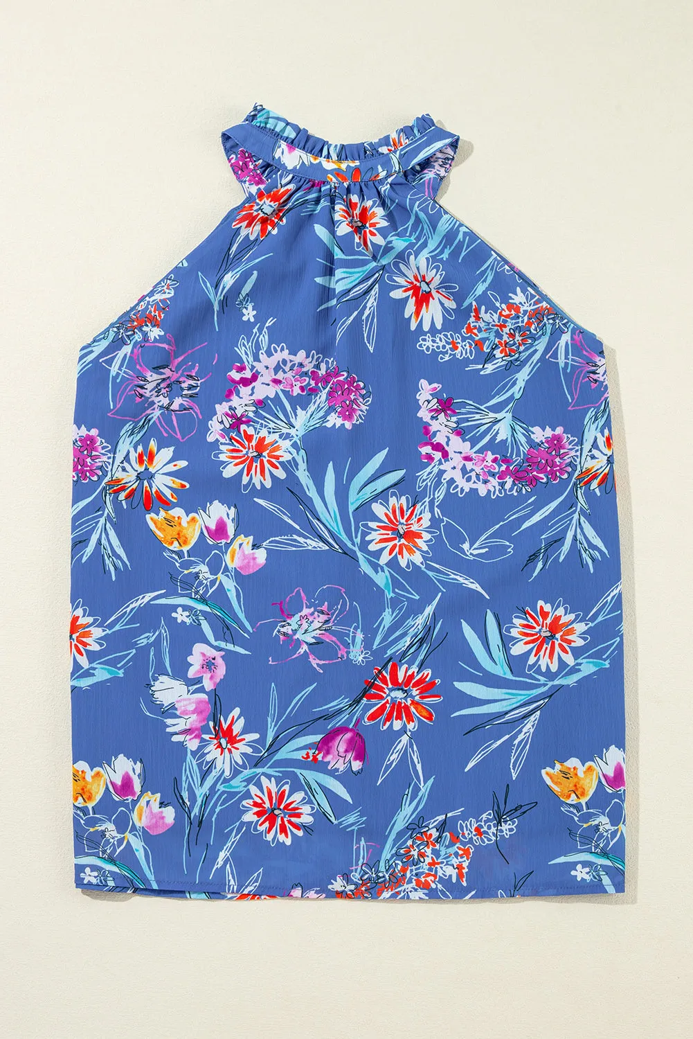 Boho Floral Print Button Front Sleeveless Blouse