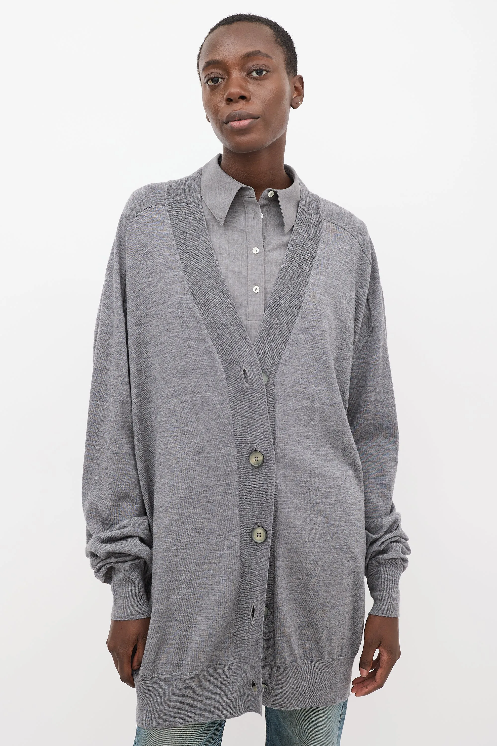 Grey Wool Oversized Cardigan